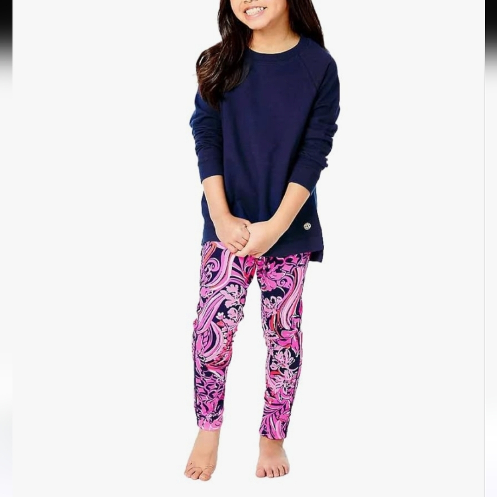 Lilly Pulitzer Pink and Blue Leggings with Abstract Print SZ 6-7.